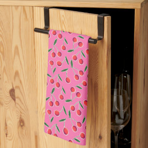Hot Pink Retro Berry Cherry Pop Art Tea Towel