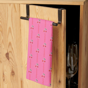 Hot Pink Retro Berry Cherry Striped Tea Towel