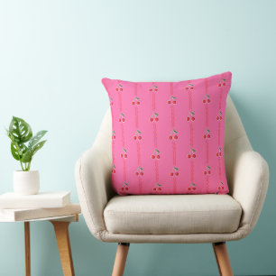 Hot Pink Retro Berry Cherry Stripes Cushion