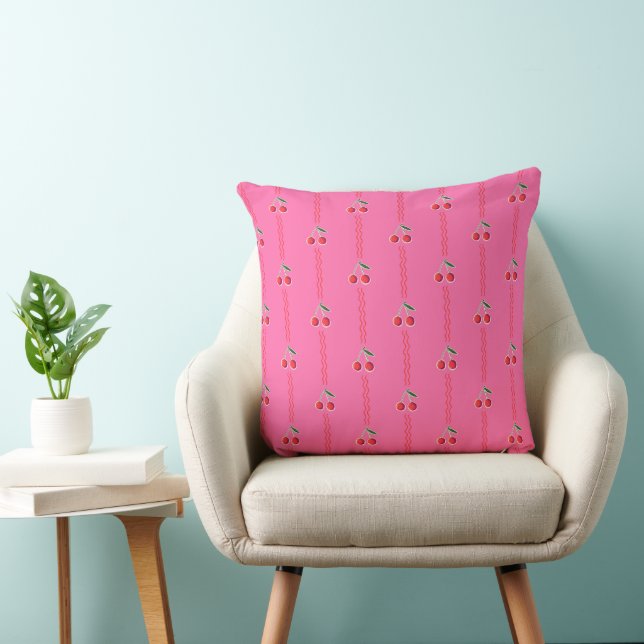 Hot Pink Retro Berry Cherry Stripes Cushion (Chair)