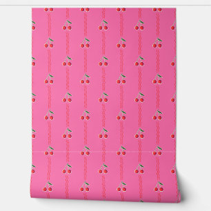 Hot Pink Retro Berry Cherry Stripes - Kitchen Wallpaper