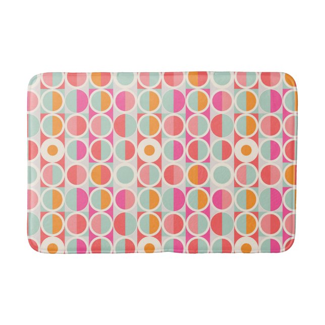 Hot Pink Retro Circle Pattern Bath Mat (Front)