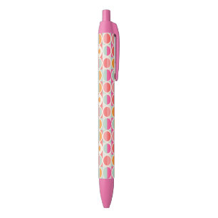 Hot Pink Retro Circle Pattern Black Ink Pen