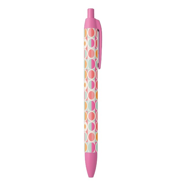 Hot Pink Retro Circle Pattern Black Ink Pen (Bottom (Vertical))