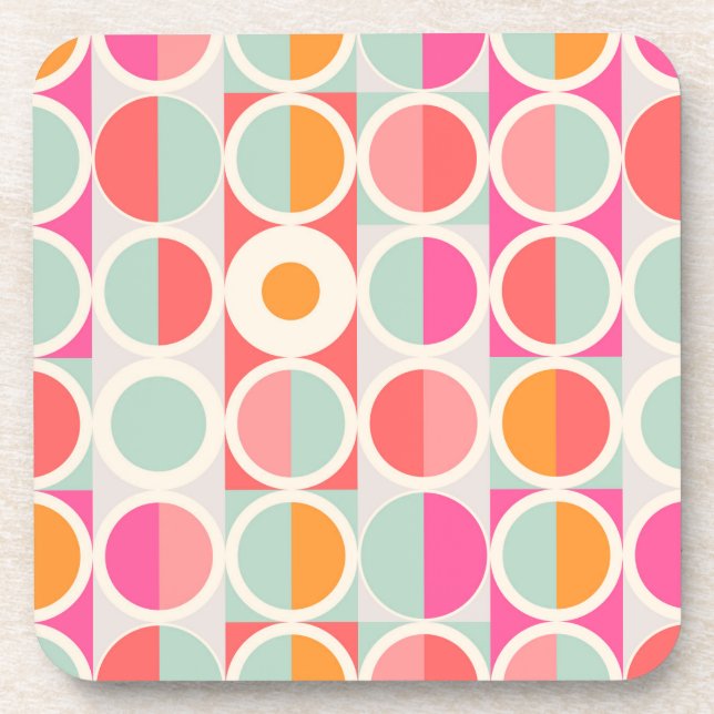 Hot Pink Retro Circle Pattern Coaster (Front)