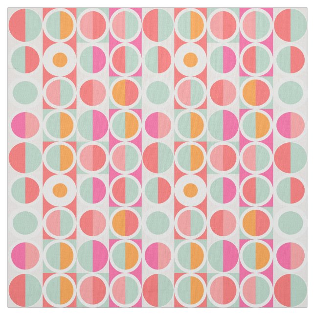 Hot Pink Retro Circle Pattern Fabric (Swatch)