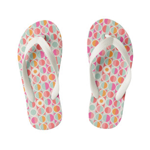 Hot Pink Retro Circle Pattern Kid's Thongs