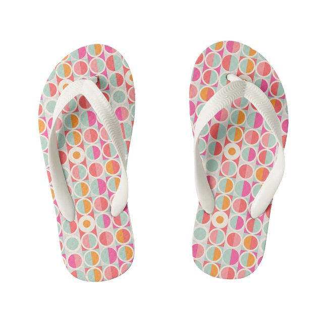 Hot Pink Retro Circle Pattern Kid's Thongs (Footbed)