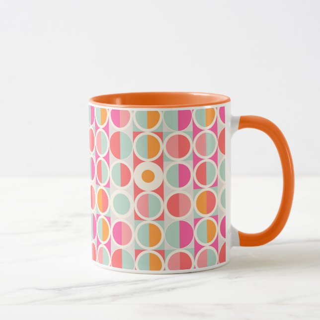 Hot Pink Retro Circle Pattern Mug (Right)