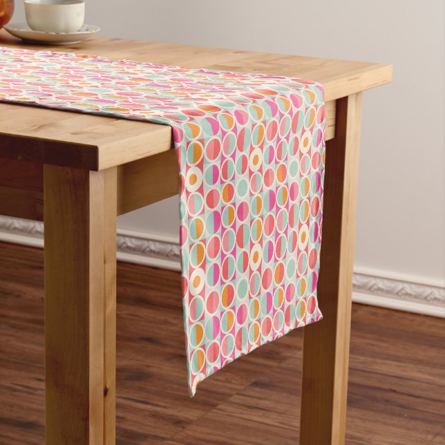 Hot Pink Retro Circle Pattern Short Table Runner (In Situ)