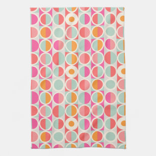 Hot Pink Retro Circle Pattern Tea Towel