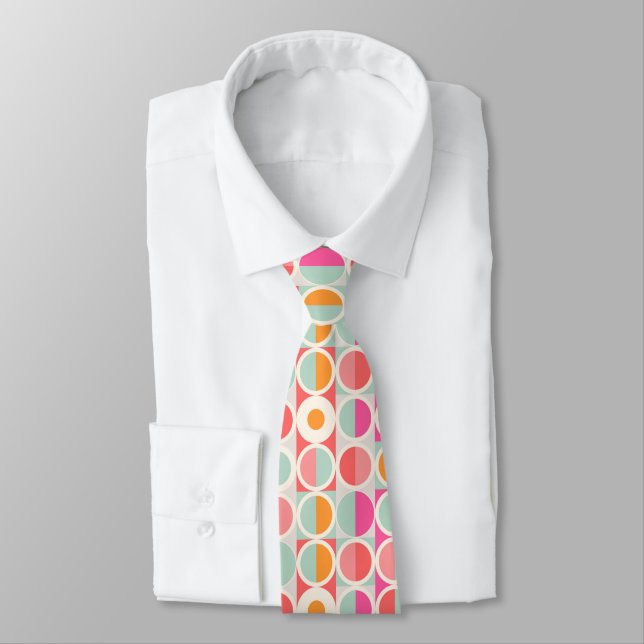 Hot Pink Retro Circle Pattern Tie (Tied)