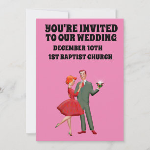 HOT PINK RETRO COUPLE WEDDING CUSTOM INVITATIONS