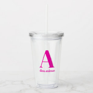 Hot Pink Retro Dolly Monogram Acrylic Tumbler