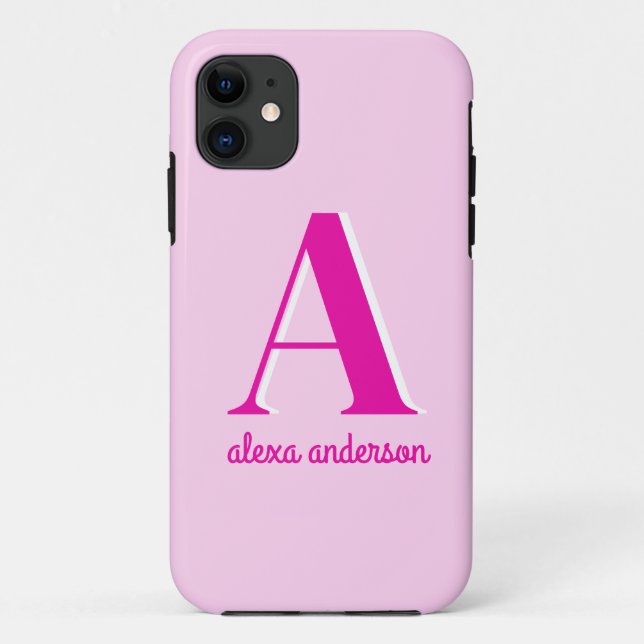Hot Pink Retro Dolly Monogram Case-Mate iPhone Case (Back)