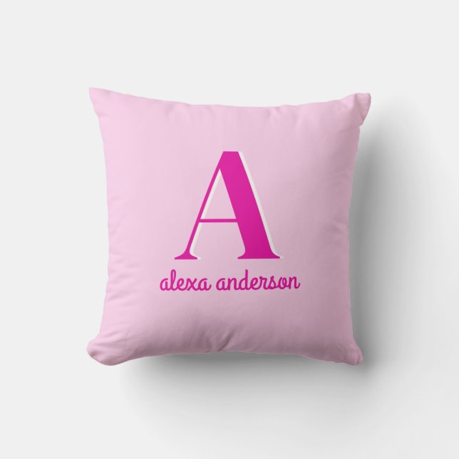 Hot Pink Retro Dolly Monogram Cushion (Front)
