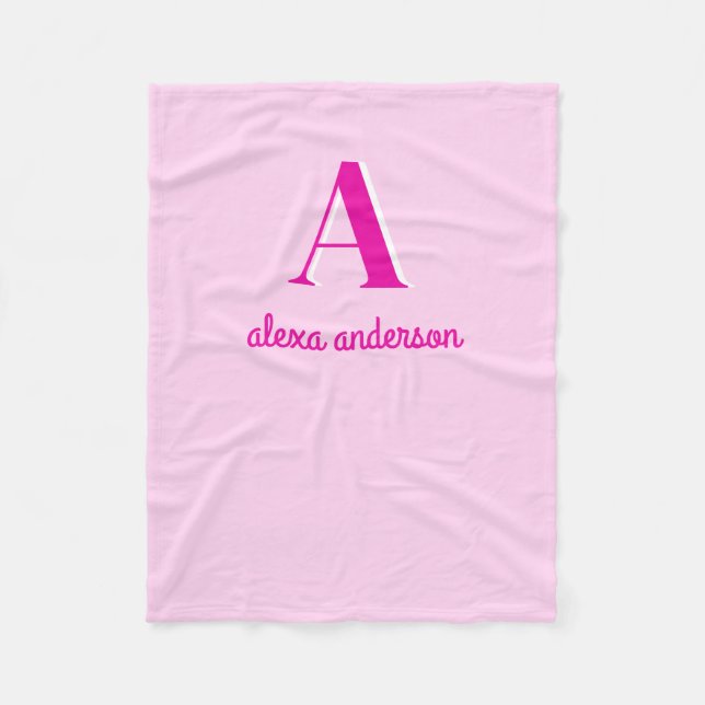 Hot Pink Retro Dolly Monogram Fleece Blanket (Front)