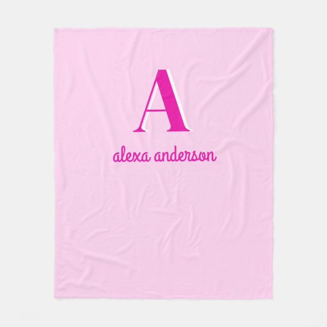 Hot Pink Retro Dolly Monogram Fleece Blanket (Front)