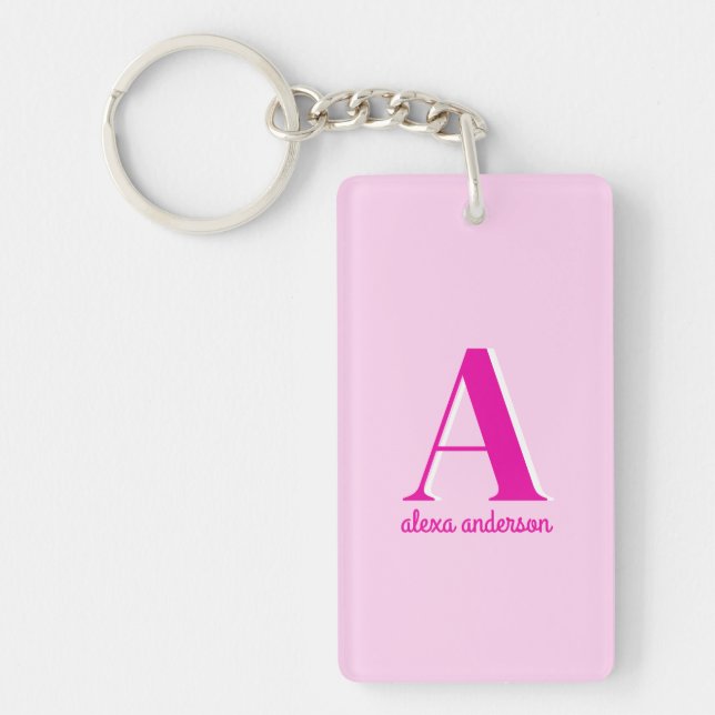 Hot Pink Retro Dolly Monogram Key Ring (Front)