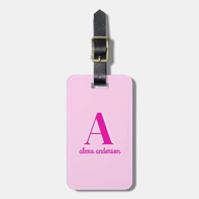 Hot Pink Retro Dolly Monogram Luggage Tag (Front Vertical)