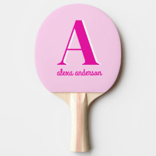 Hot Pink Retro Dolly Monogram Ping Pong Paddle