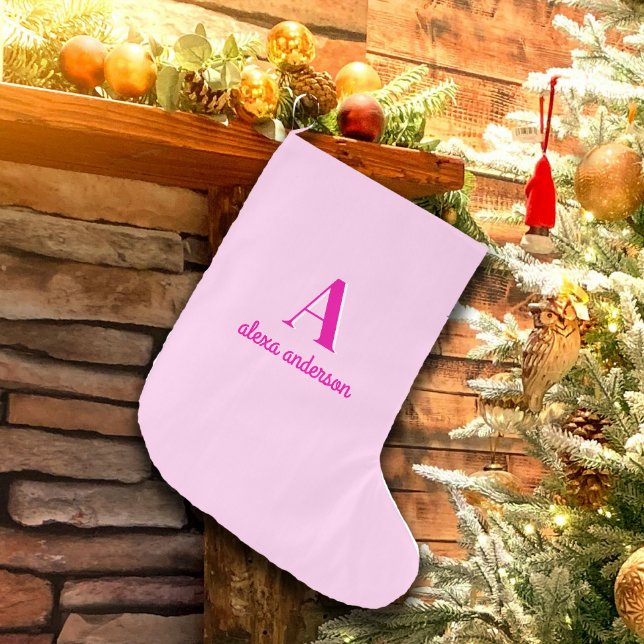 Hot Pink Retro Dolly Monogram Small Christmas Stocking (Creator Uploaded)