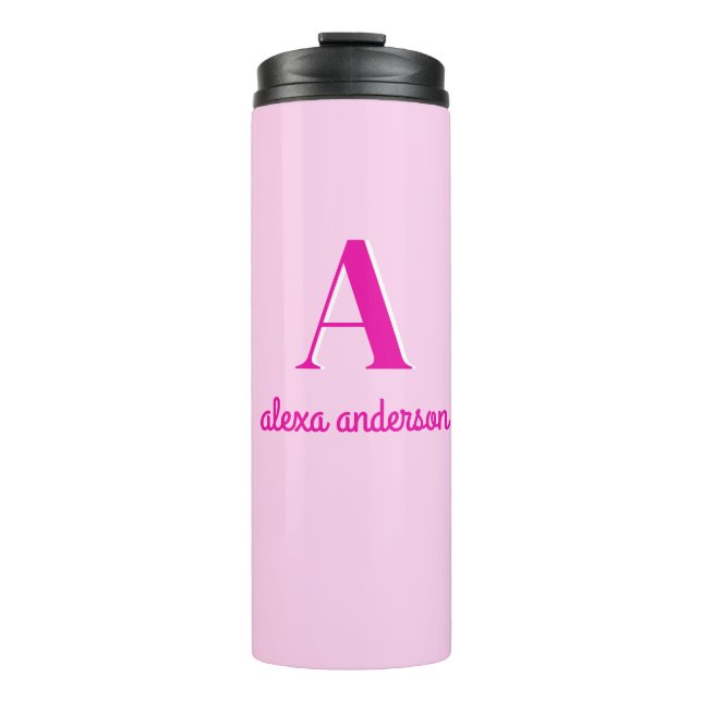 Hot Pink Retro Dolly Monogram Thermal Tumbler (Front)
