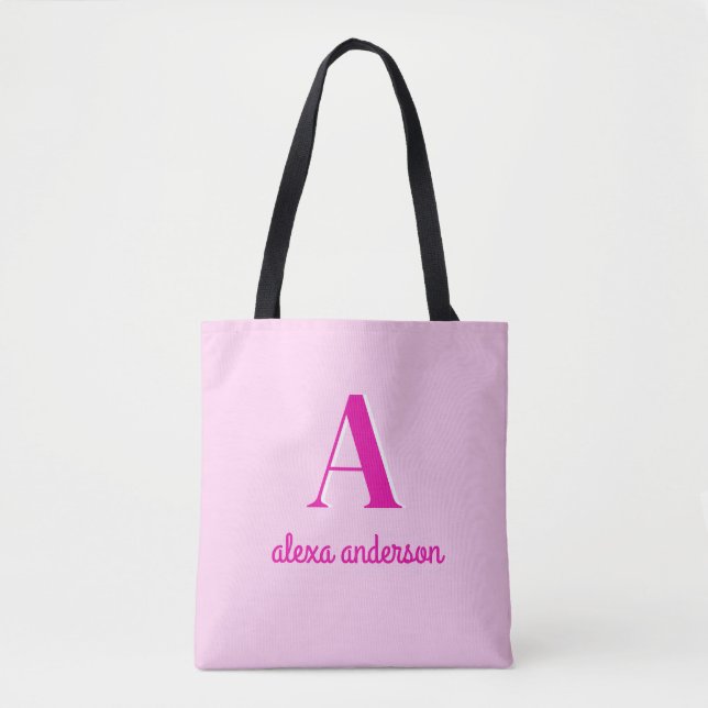 Hot Pink Retro Dolly Monogram Tote Bag (Front)