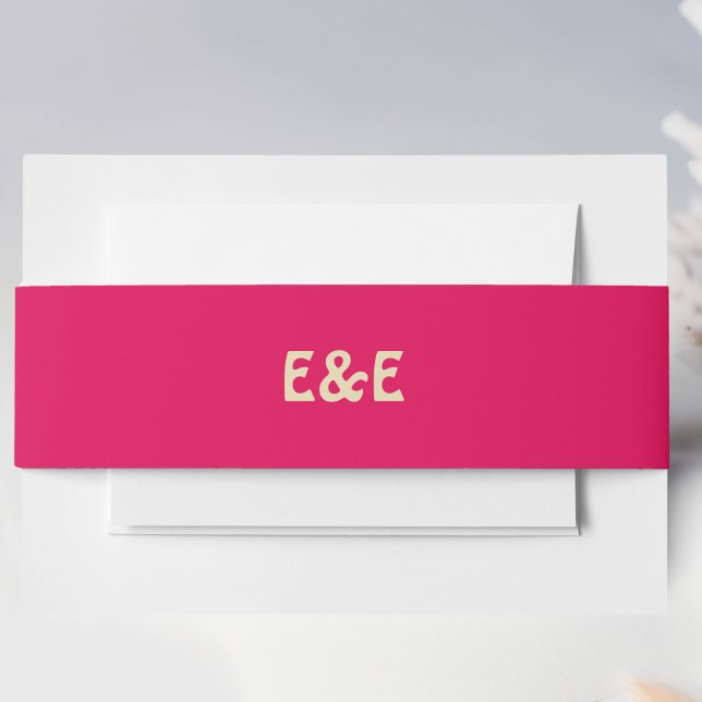Hot Pink Retro Monogrammed Wedding Invitation Belly Band (Creator Uploaded)