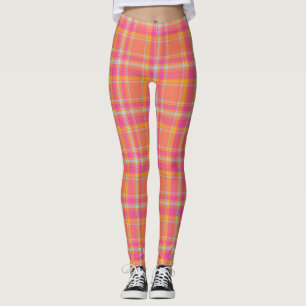 Hot Pink Retro Plaid with Orange and Blue Leggings