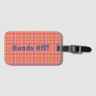 Hot Pink Retro Plaid with Orange and Blue Luggage Tag