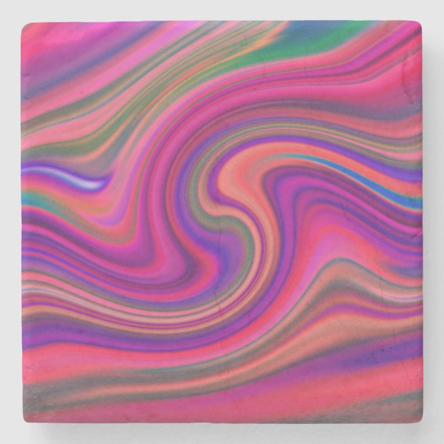 Hot Pink Retro Swirl Epicenter Stone Coaster (Front)