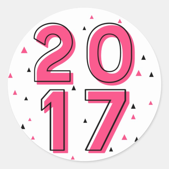 Hot Pink Retro Typography Happy New Year 2017 Classic Round Sticker (Front)