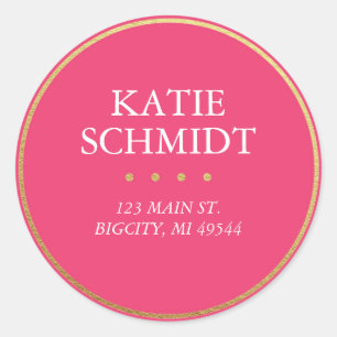 Hot Pink Return Address Label with Faux Gold Foil