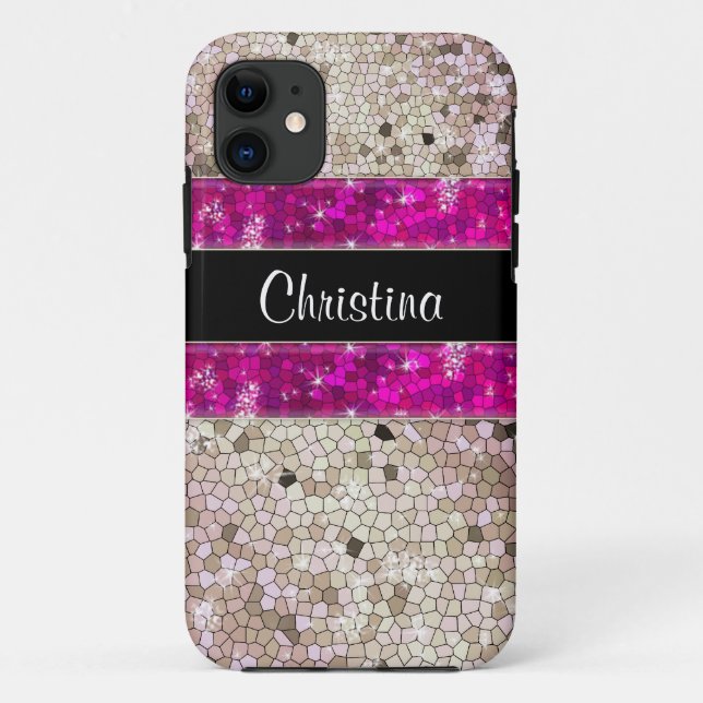 Hot Pink Rhinestone Glitter Bling Diamond Sequins Case-Mate iPhone Case (Back)