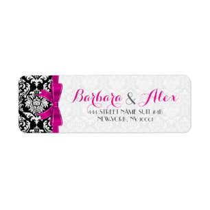 Hot Pink Ribbon Black And White Damasks 2 Return Address Label
