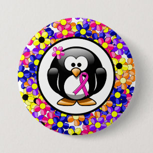 Hot Pink Ribbon Penguin 7.5 Cm Round Badge