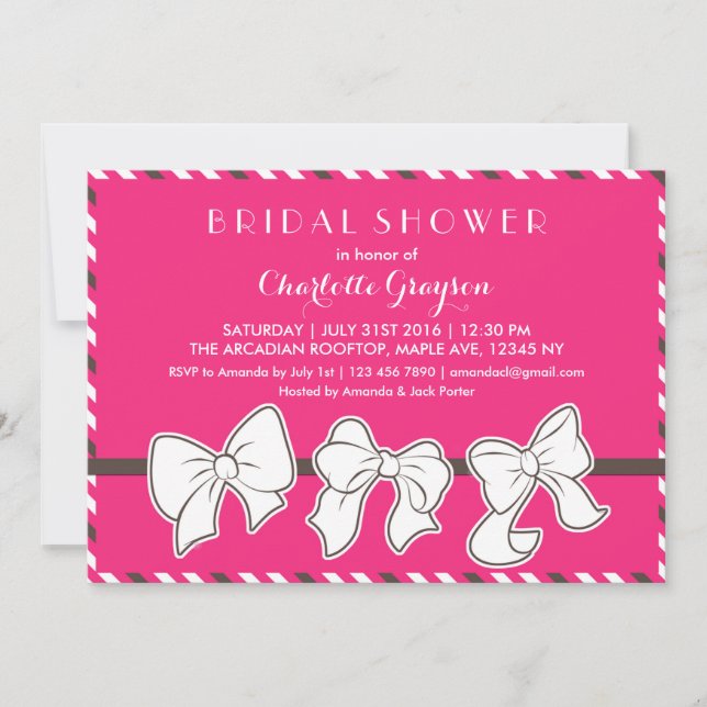 Hot Pink Ribbons and Bows Bridal Shower Invitation (Front)
