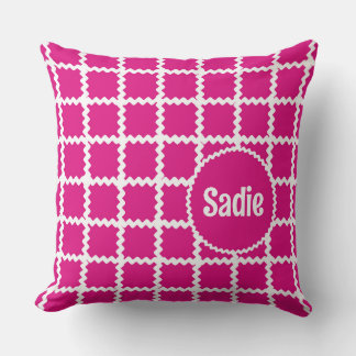 Hot Pink Ric Rac Pattern for Girls with Name Cushion