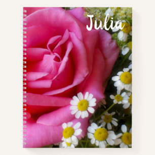 Hot Pink Rose and White Daisies Photo Notebook