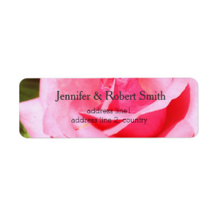 hot pink rose flower bride and groom wedding return address label