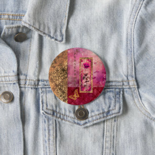 Hot pink rose grunge style floral 7.5 cm round badge