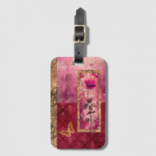 Hot pink rose grunge style floral luggage tag
