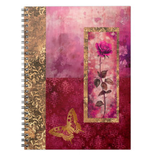 Hot pink rose grunge style floral notebook