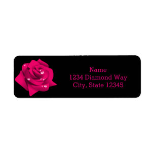 Hot Pink Rose on Black Address Labels