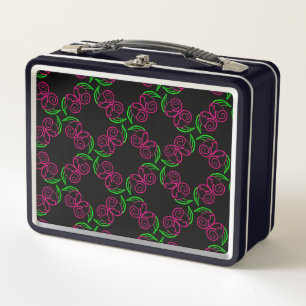 Hot Pink Rose Pattern Metal Lunch Box