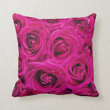 Hot Pink Roses Bunch Floral Throw Pillow