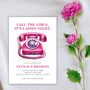 Hot Pink Rotary Phone Call the Girls Birthday Invitation