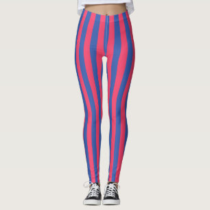 Hot Pink & Royal Blue Bold Vertical Stripes Leggings