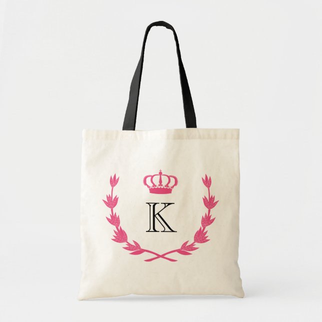 Hot Pink Royal Crown & Monogram Tote Bag (Front)